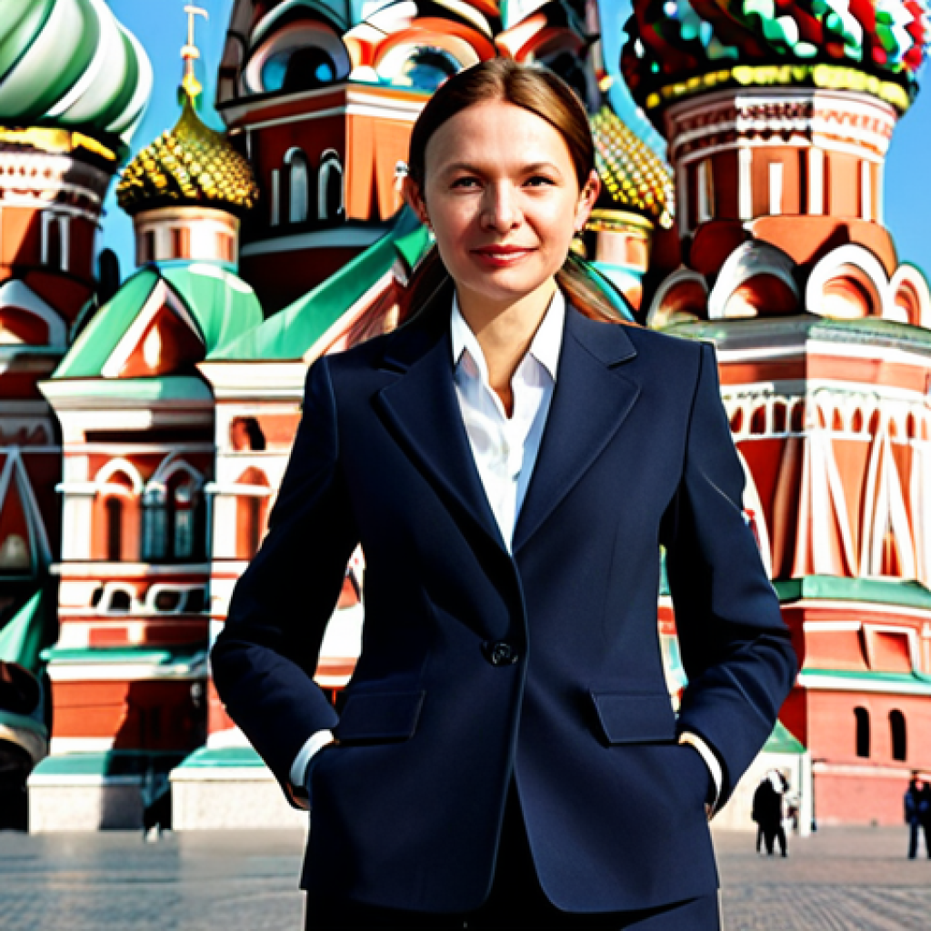 **
A professional businesswoman in Moscow, fully clothed in a modest, tailored business suit, standing confidently in front of the iconic Saint Basil's Cathedral on Red Square, appropriate attire, safe for work, perfect anatomy, natural proportions, daytime, bright lighting, professional photography, high quality, family-friendly.
**