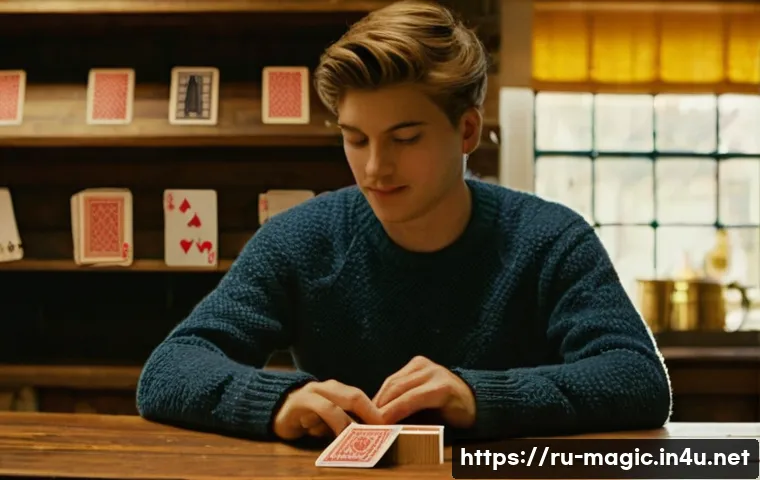 마술 카드 마스터리 - **A Novice's First Deck Selection:**
"A young adult, approximately 18-20 years old, with a curio...