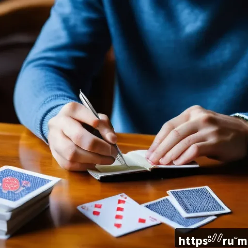 마술 기법을 통해 배우는 집중력 - A focused young adult practicing simple card tricks at a cozy home desk, surrounded by scattered pla...
